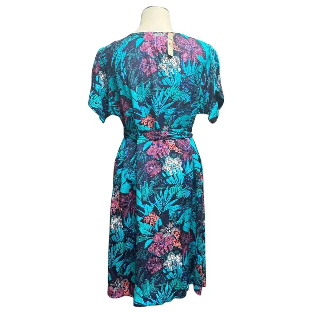 Ann Taylor Loft Linen Tropical Midi Dress Blue Green Pink Purple Small Petite